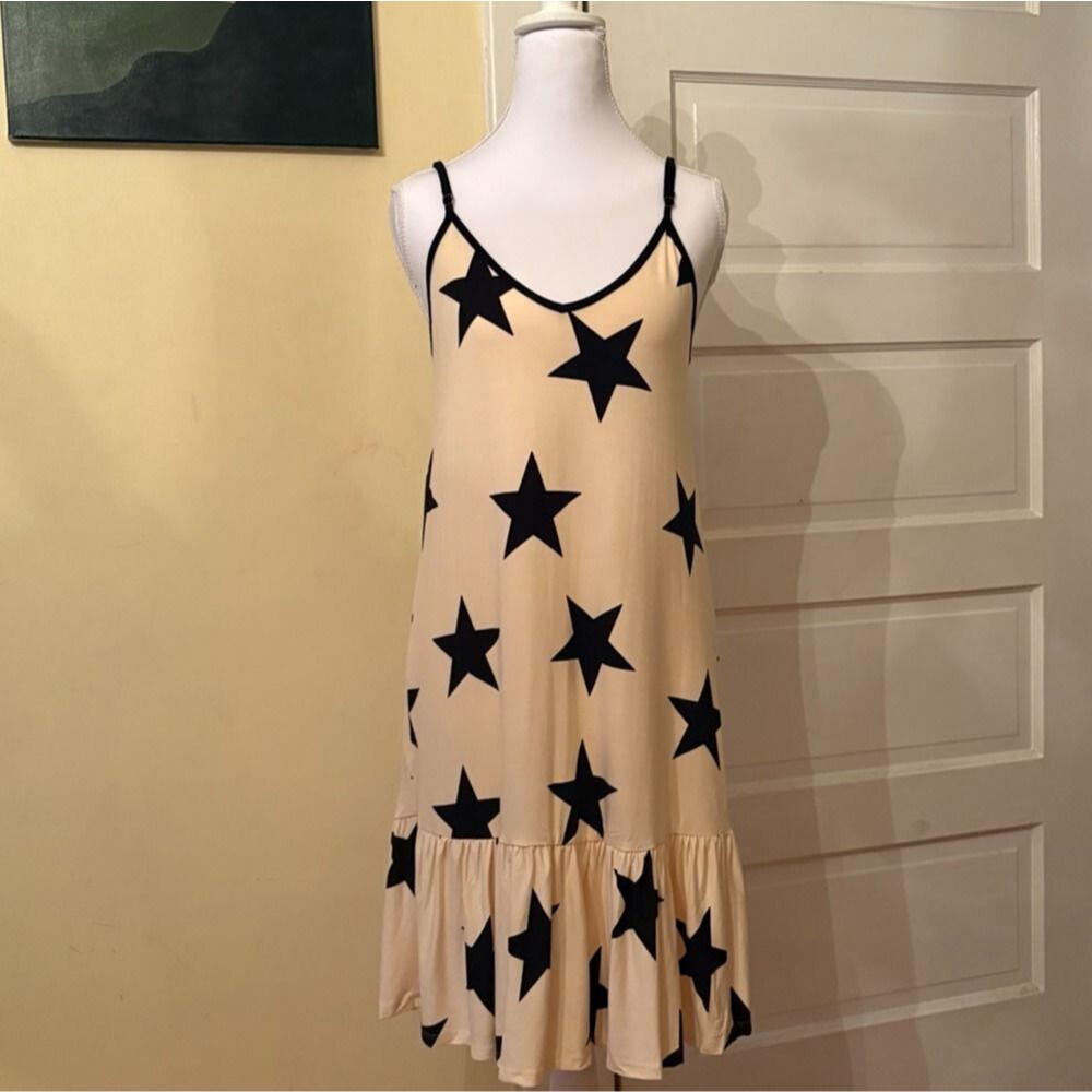 Woman's slip dress ruffle Sleek Wunder stars black ivory layering v neck NEW A&D